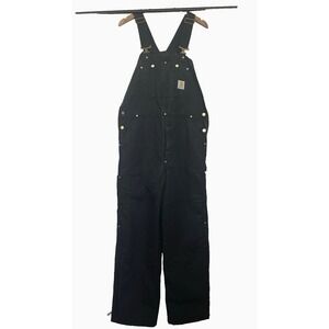 Carhartt‎ Mens Bib Overalls R02 Black 38X32 Double Knee Insulated Made in USA